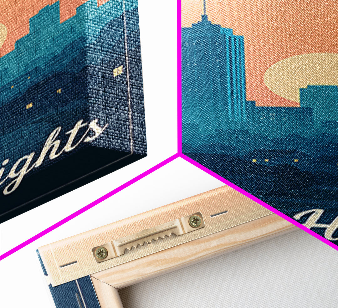 Sterling Heights Michigan Travel Poster, Framed Canvas Print, Retro Sunset Skyline Art, Sterling Heights Wall Art, City Travel Prints