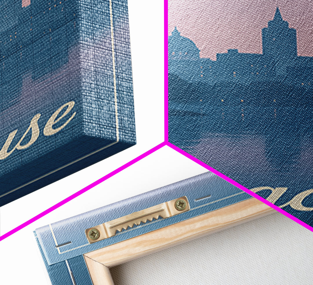 Syracuse Travel Poster, Framed Canvas Print, Mid Century City Wall Art, Syracuse Poster Print, Vintage City Art, City Illustration
