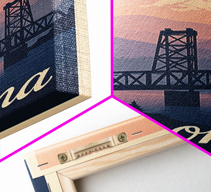 Tacoma Washington Travel Poster, Framed Canvas Print, Retro Sunset Skyline Art, Tacoma Poster Print, Eclectic Wall Decor, City Travel Prints