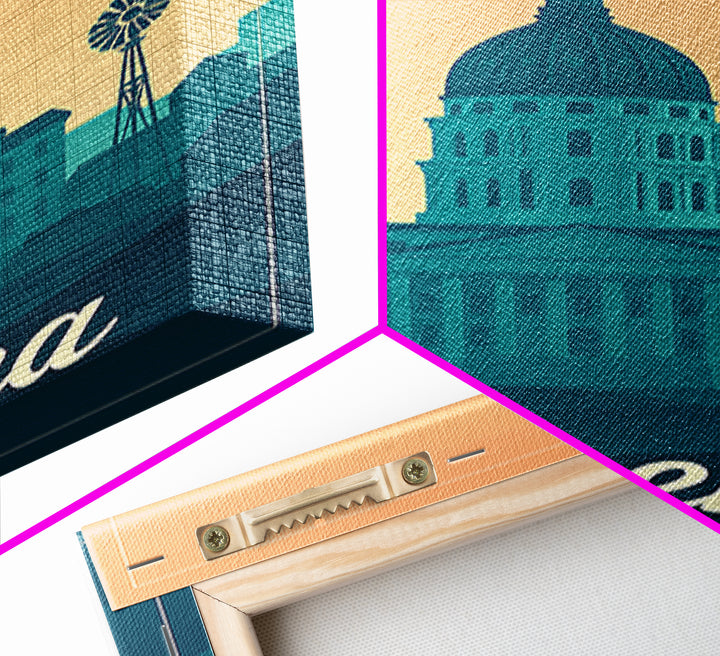 Topeka Kansas Travel Poster, Canvas Print, Retro Sunset Skyline Art, Topeka City Art, Gift For Travelers, Wall Art, Travel Art Print
