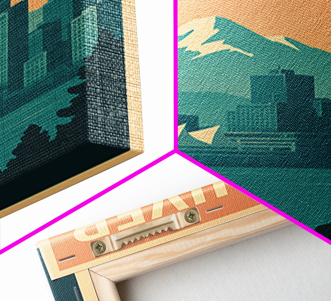 Vancouver Travel Poster, Canvas Print, Retro Sunset Skyline Art, Vancouver Wall Art, City Art Print, Vintage City Art, Fine Art Print