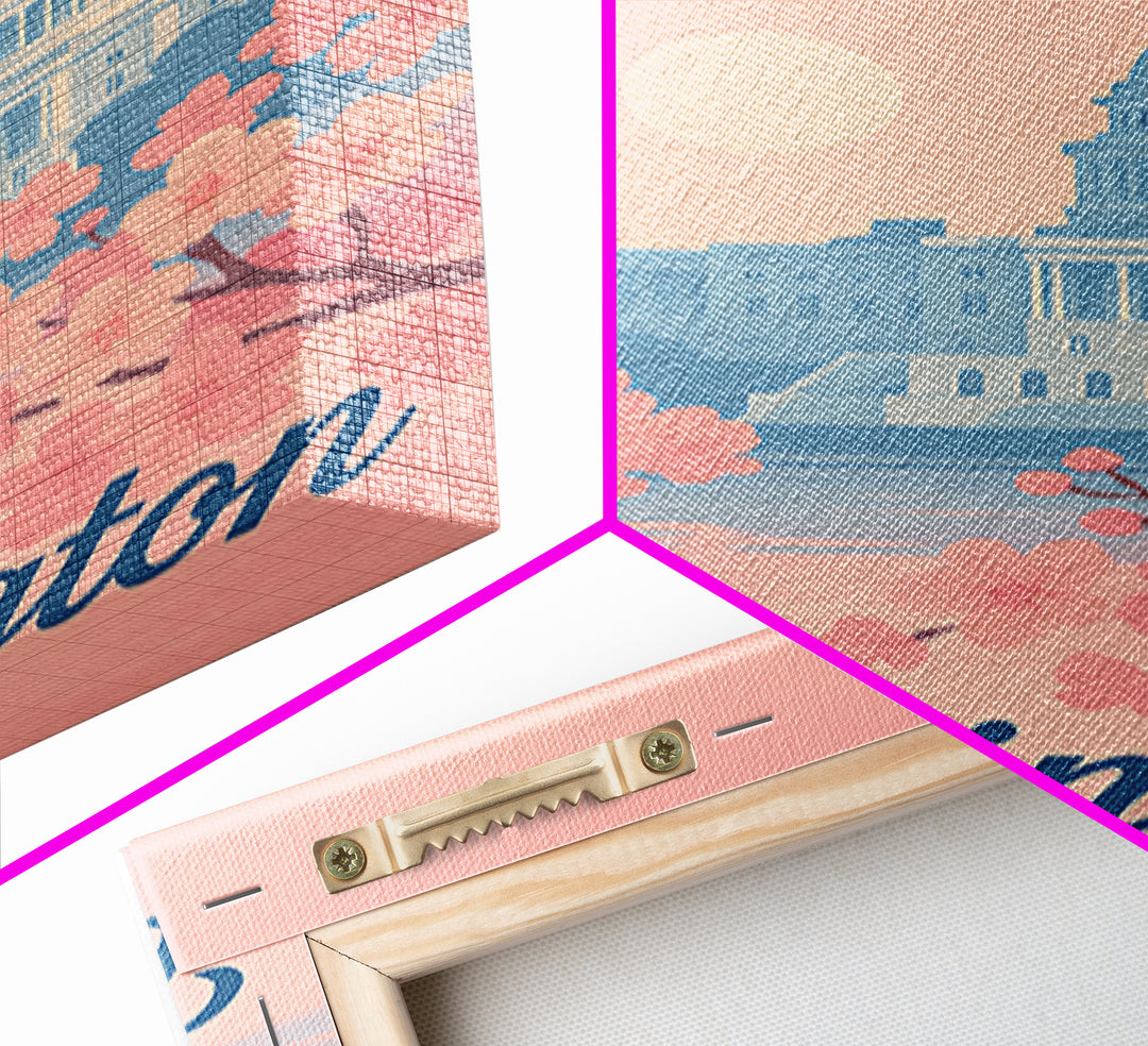 Washington Travel Poster, Framed Canvas Print, Retro Sunset Skyline Art, Washington Poster Print, Vintage City Poster, City Art Print
