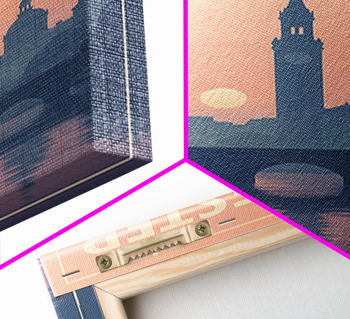 Worcester Massachusetts Travel Poster, Canvas Print, Sunset Skyline Art, Worcester Travel Art, Travel Poster Set, Watercolor City Skyline