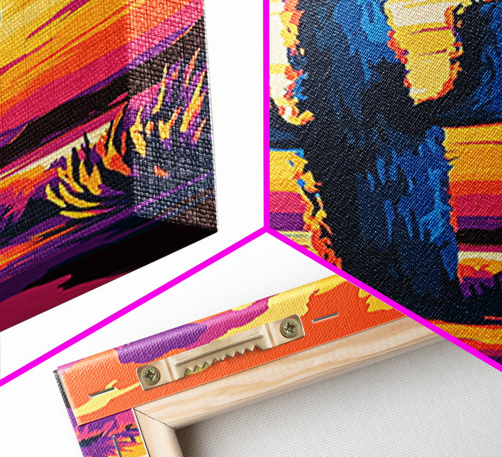 Night Sky Cactus Framed Canvas Print floral desert painting pink orange wall art moody art guest room art