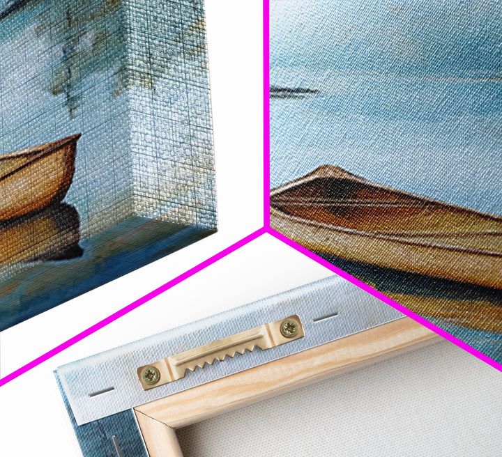 Canoe Painting Framed Canvas Print Lake Tahoe Art Nautical Wall Art Coastal Decor Rustic Art Above Sofa Art Extra Wide Art