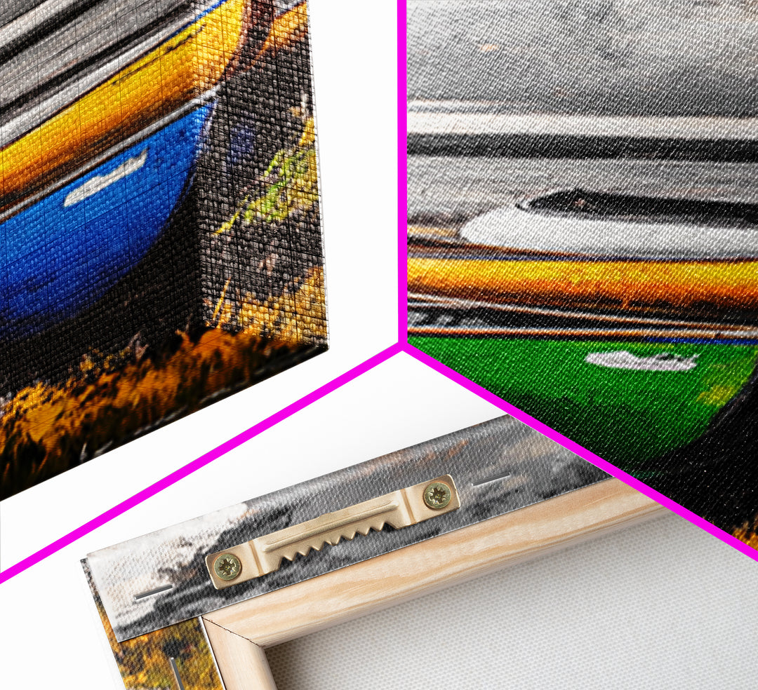 Abstract Canoe Painting Canvas Print Nautical Decor Rustic Wall Art Coastal Landscape Art Blue and Green Wall Art Tall Skinny Art