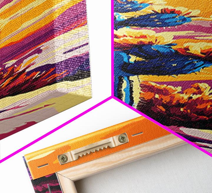 Blooming Cactus Sunset Canvas Print Southwest Wall Art Botanical Prints Vibrant Desert Painting Extra Wide Art