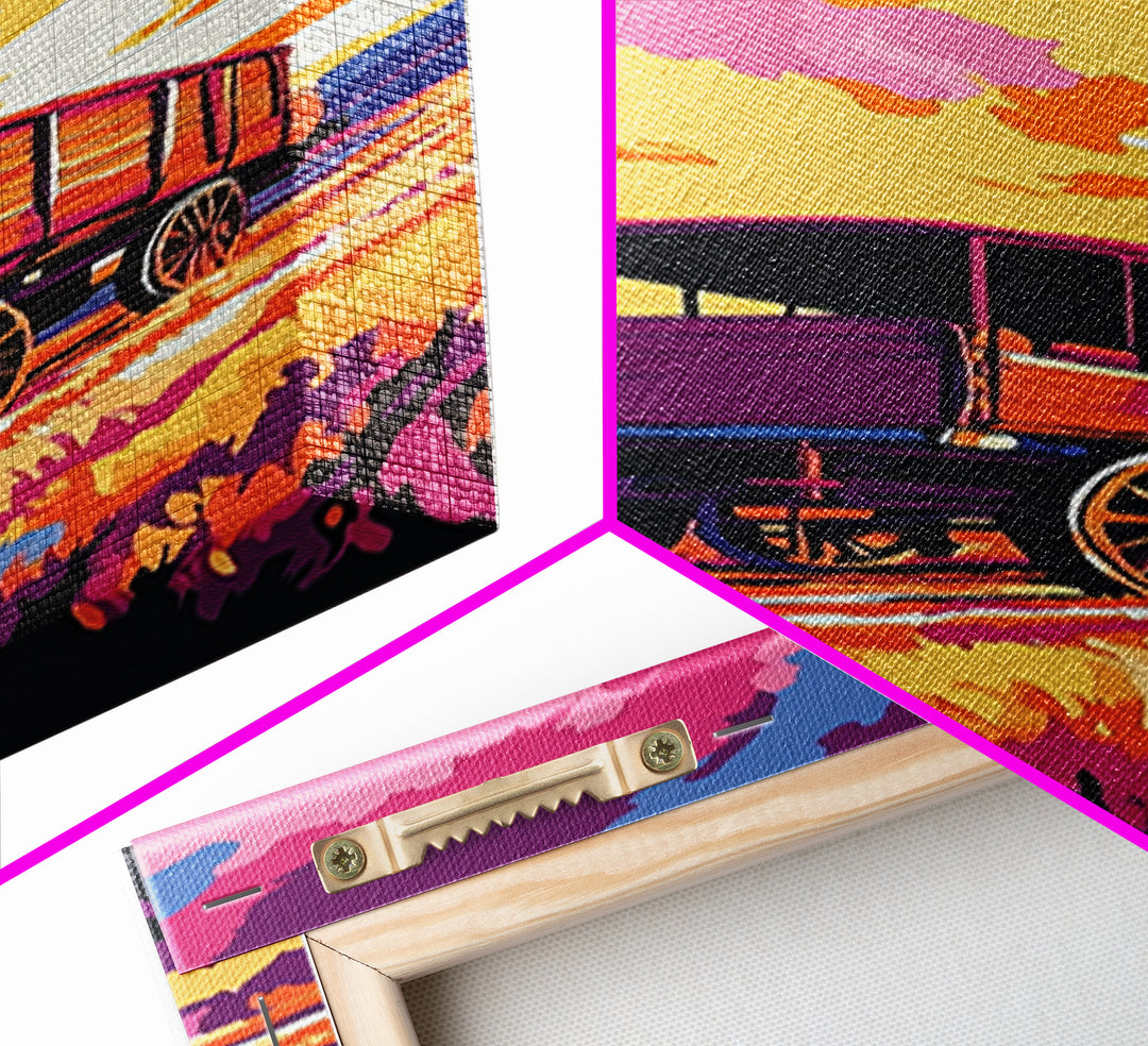 Bold Colorful Wagon Framed Canvas Print Rustic Wall Art Southwest Art Above Sofa Art Farmhouse Decor Moody Art
