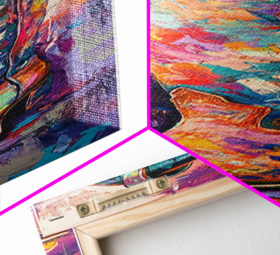 Colorful Cowboy Boot Oil Painting Framed Canvas Print, Whimsical Art, Rustic Wall Art, Extra Wide Art, Southwest Wall Art