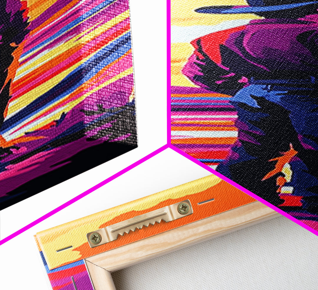 Colorful Sunset Cowboy Art Framed Canvas Print, Southwest Wall Art, Moody Art, Whimsical Art, Pink Orange Wall Art, Tall Narrow Art