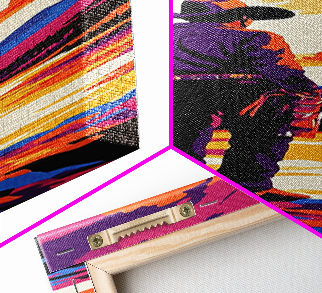 Bold Cowboy Sunset Canvas Print pink orange wall art southwest wall art extra wide art rustic decor farmhouse art tall narrow art