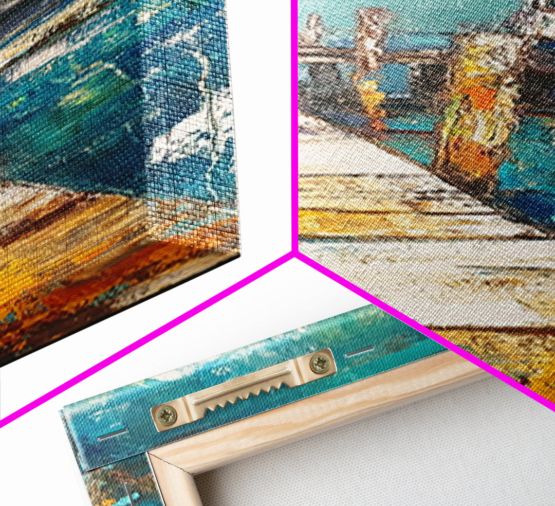 Coastal Dock Painting Canvas Print, Nautical Wall Art, Painting Morro Bay, Coastal Decor, Seascape Painting, Ocean Art, Rustic Art, Extra Wide Art, Farmhouse Art, Nautical Painting, Blue And Green Wall Art, Gift Idea, Bedroom Art