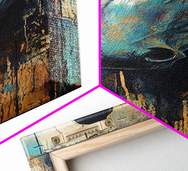 Rustic Blue Horse Painting Canvas Print Farmhouse Wall Art Vintage Horse Art Moody Art Living Room Art Southwest Wall Art