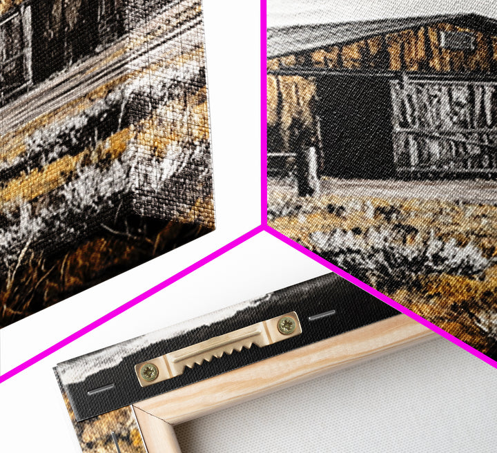 Rustic Barn Landscape Canvas Print Farmhouse Wall Art Barn Landscape Oil Painting Rustic Decor Moody Art Above Sofa Art