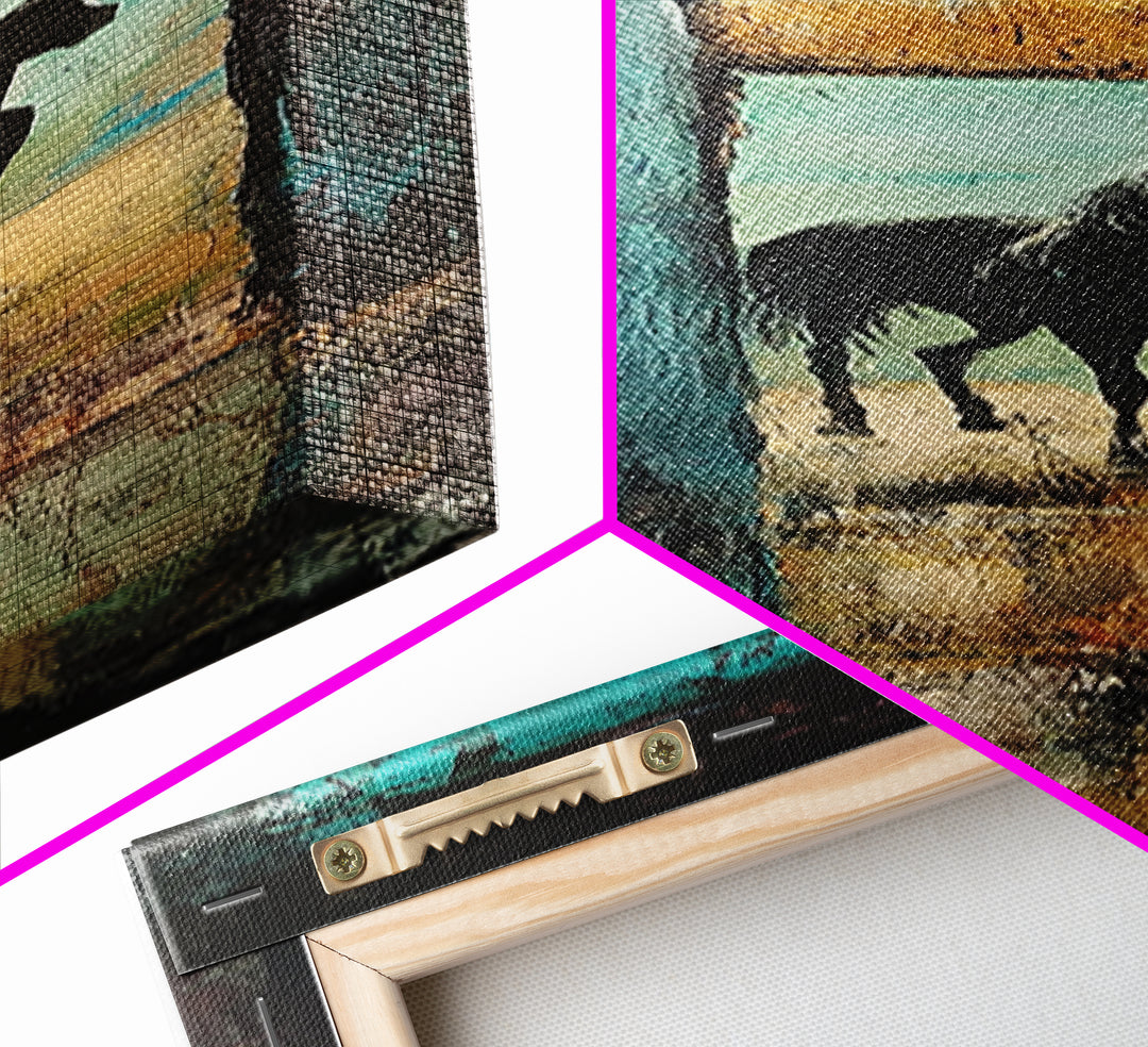 Mysterious Horse Silhouette Framed Canvas Print Moody Art Rustic Wall Art Southwest Wall Art Extra Tall Narrow Art