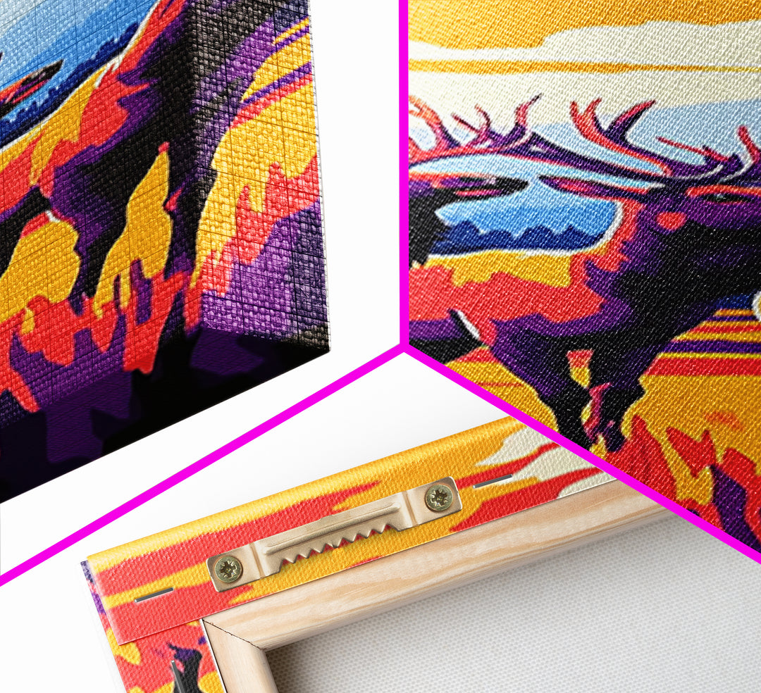 Autumn Elk Silhouette Canvas Print wildlife art southwest wall art orange pink wall art rustic decor gift idea hunting lodge art