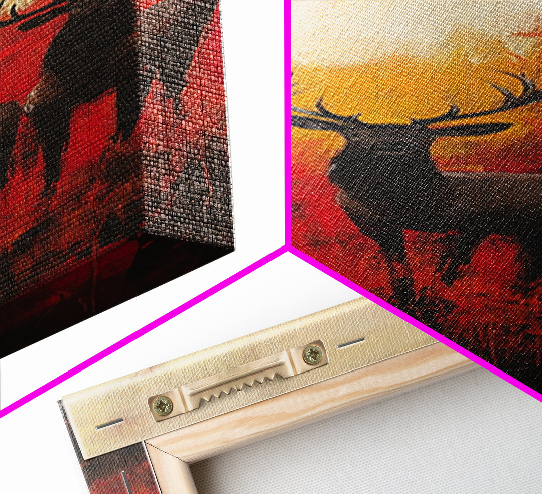 Autumn Deer Painting Framed Canvas Print deer drinking water in forest painting rustic wall art woodland decor fall farmhouse art gift idea