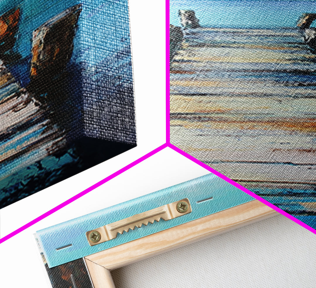 Coastal Dock Painting Framed Canvas Print coastal painting nautical wall art coastal decor seascape painting rustic wall art bedroom art