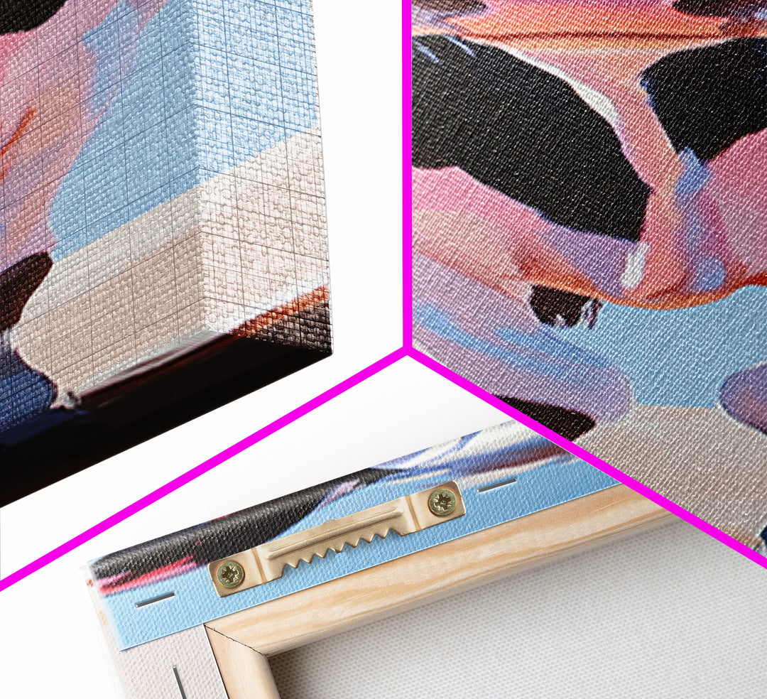 Black and White Cow Portrait Framed Canvas Print farmhouse art, rustic decor, barn landscape oil painting, living room art, boho art