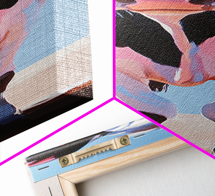 Black and White Cow Portrait Framed Canvas Print farmhouse art, rustic decor, barn landscape oil painting, living room art, boho art