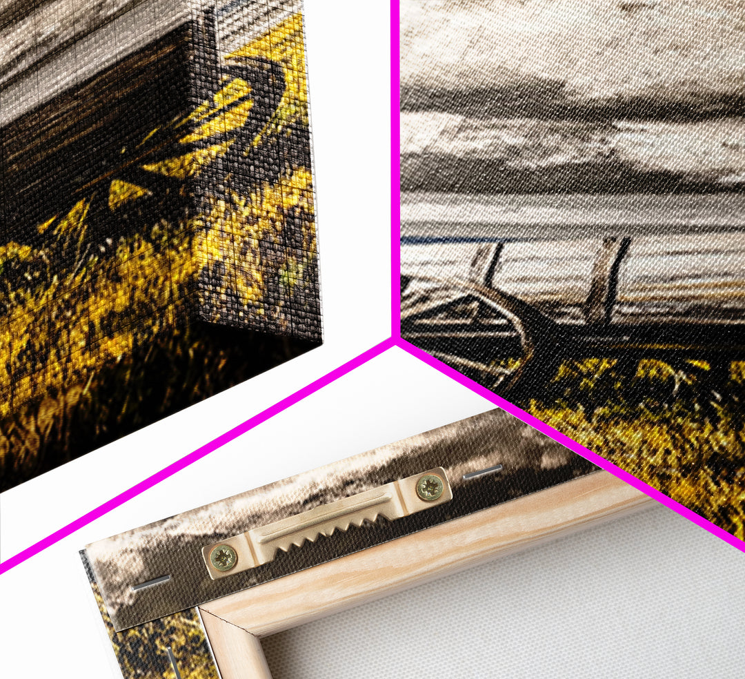 Black and White Wagon Canvas Print farmhouse art, rustic wall art, barn landscape oil painting, extra wide art, southwest wall art