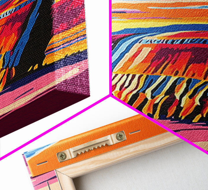 Boho Blanket at Sunset Framed Canvas Print southwest wall art warm sunset art boho art rustic decor gift idea for her