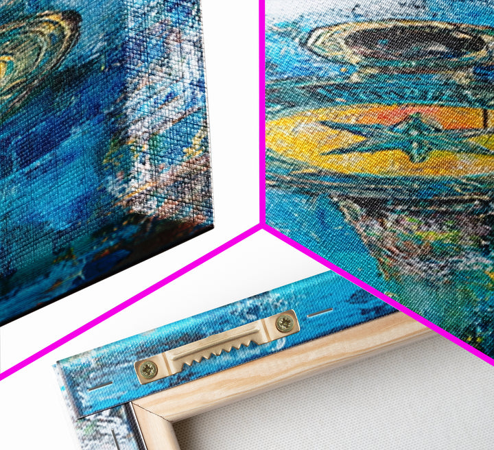 Compass Wall Art Framed Canvas Print, Nautical Wall Art, Blue and Green Wall Art, Coastal Decor, Rustic Art, Extra Wide Art, Farmhouse Art