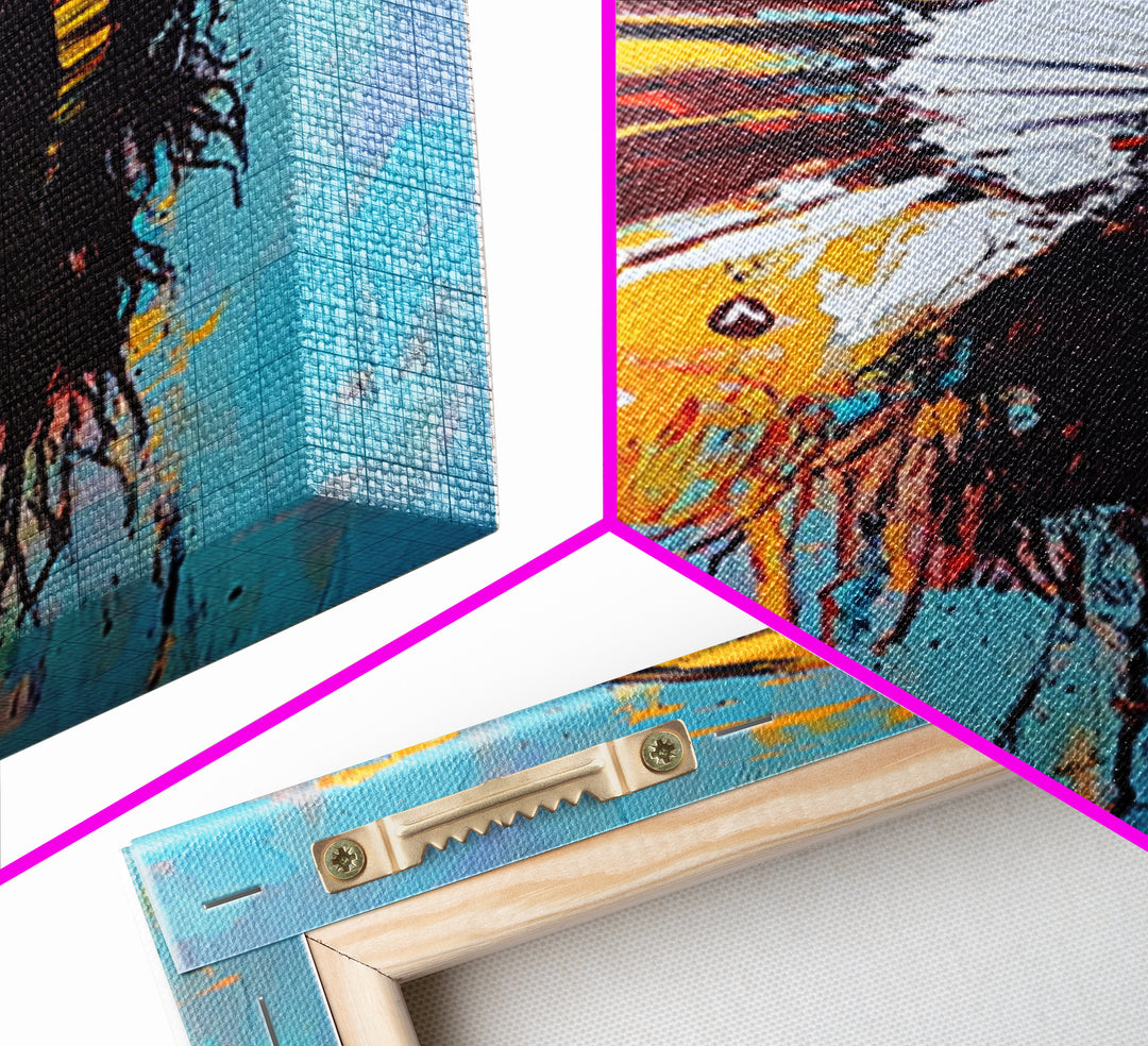 Bold Feather Headdress Canvas Print Afrocentric Wall Art Southwest Wall Art Colorful Portrait Painting Vertical Wall Art