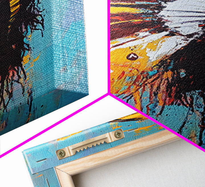 Bold Feather Headdress Canvas Print Afrocentric Wall Art Southwest Wall Art Colorful Portrait Painting Vertical Wall Art