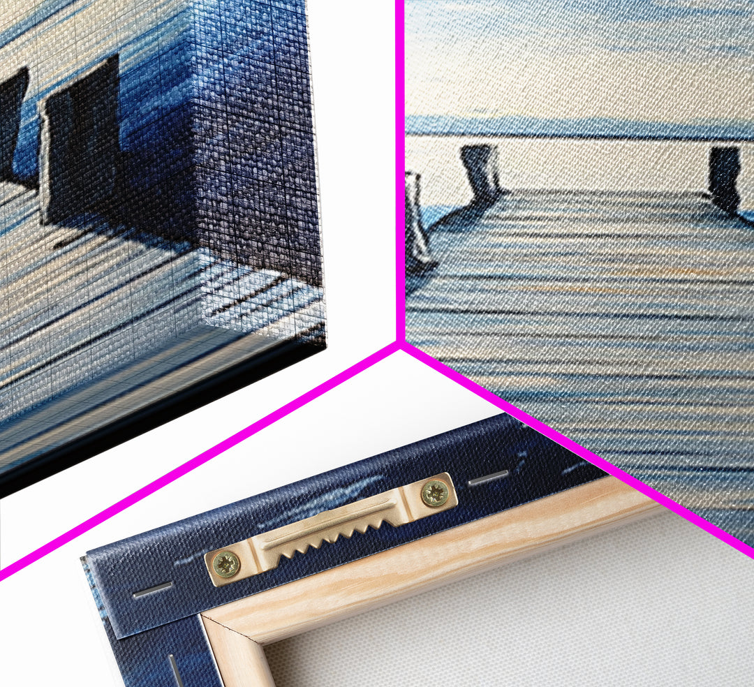 Dockside Tranquility Coastal Wall Art Framed Canvas Print Nautical Painting Blue and Green Wall Art Above Sofa Art Lake Tahoe Art