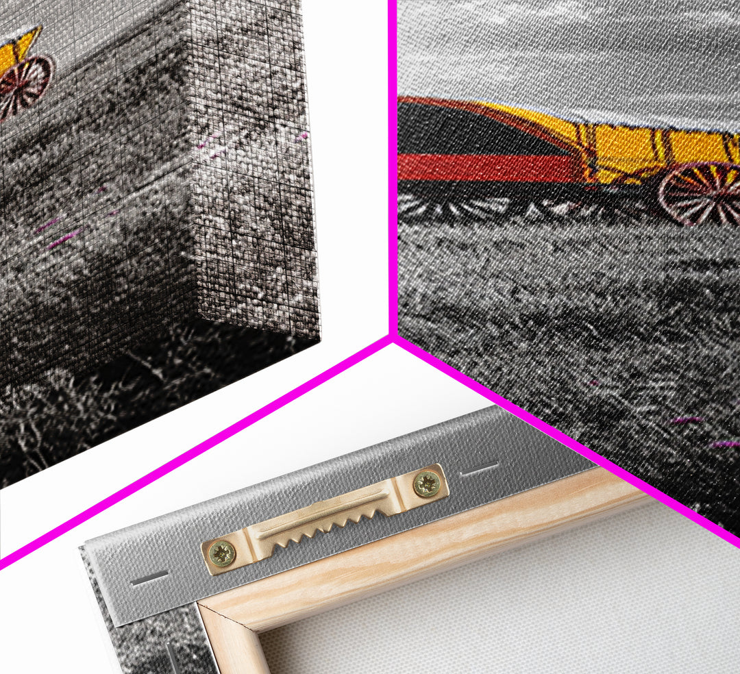 Nostalgic Wagon Trail Framed Canvas Print | Western Decor | Rustic Wall Art | Moody Landscape Art | Farmhouse Painting | Gift Idea | Panoramic Art