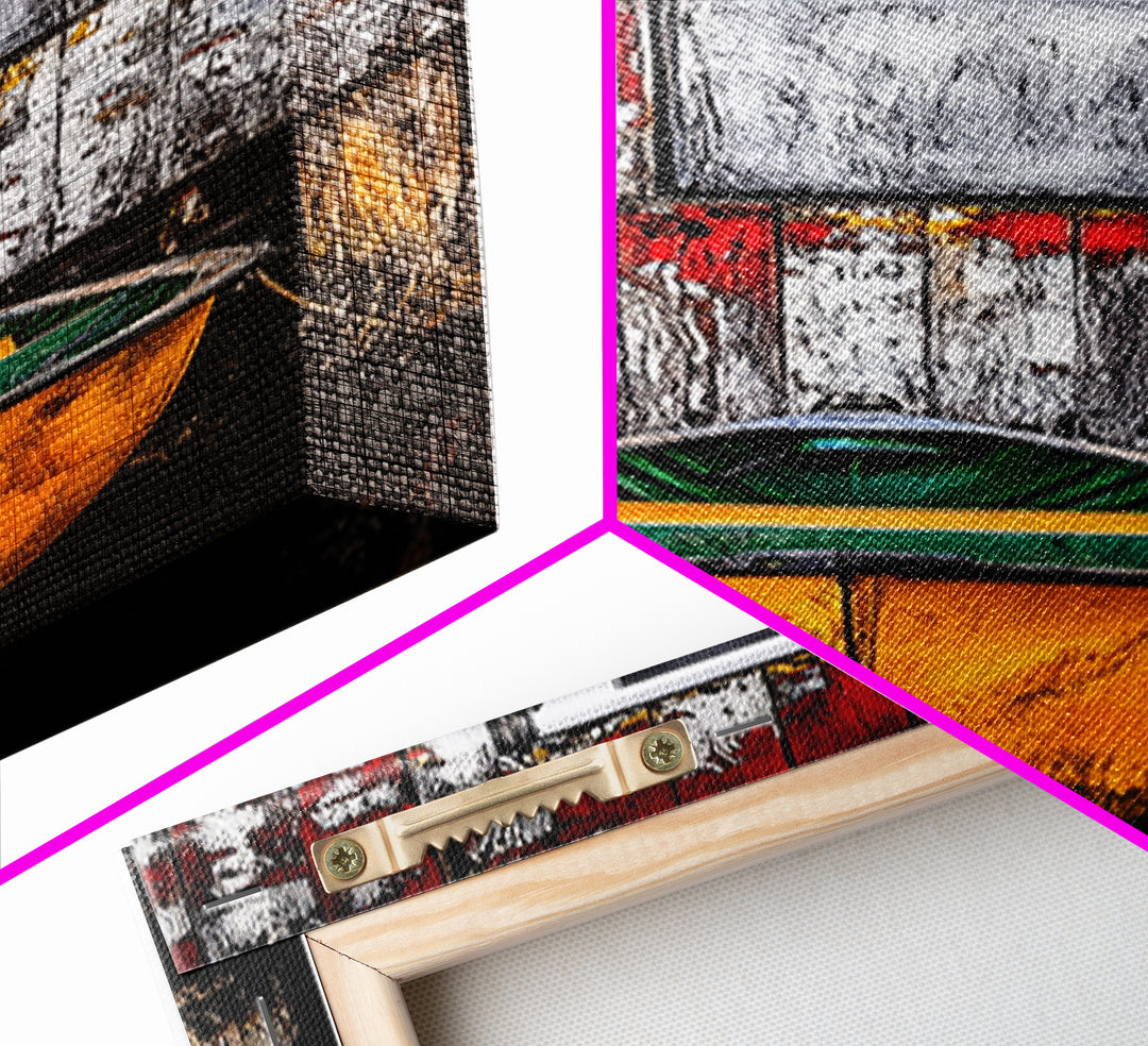 Rustic Barn Boat Reflection Painting Framed Canvas Print | Nautical Wall Art | Rustic Decor | Coastal Painting | Maine Oil Painting