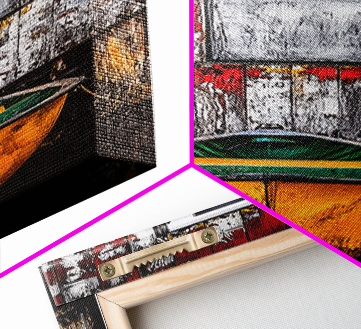 Rustic Barn Boat Reflection Painting Framed Canvas Print | Nautical Wall Art | Rustic Decor | Coastal Painting | Maine Oil Painting