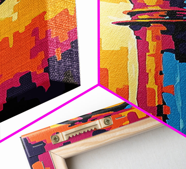 Bold Pop Art Key Painting Framed Canvas Print | Graffiti Wall Art | Blotter Art | Retro Wall Art | Colorful Modern Decor