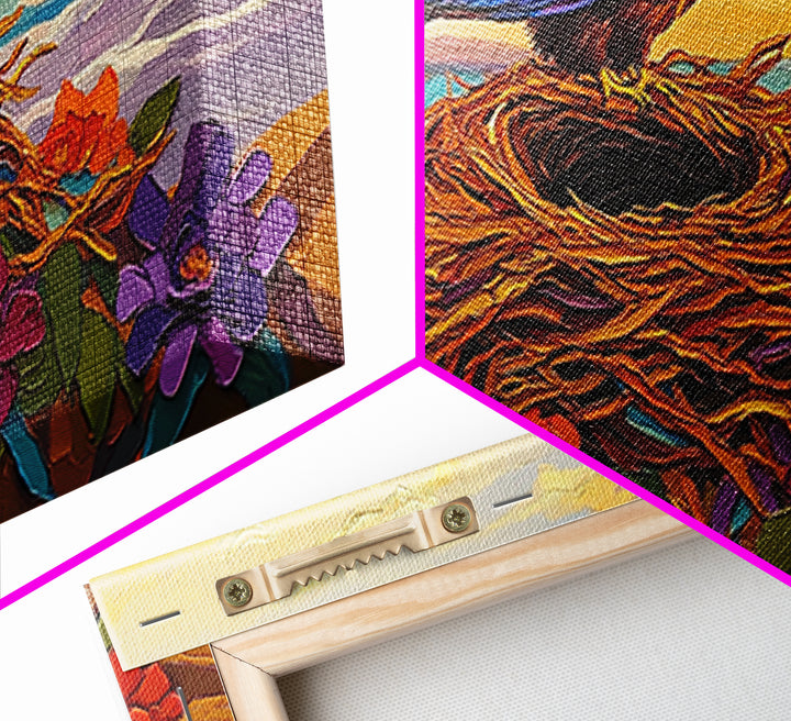 Bald Eagle Nest, bird art, mountain painting, moody art, southwest wall art, patriotic decor, nature art, Framed Canvas Print