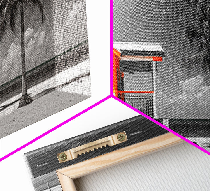 Bright Beach House Framed Canvas Print | Coastal Landscape Art | Nautical Wall Art | Coastal Decor | Extra Wide Art | Tropical Beach Art