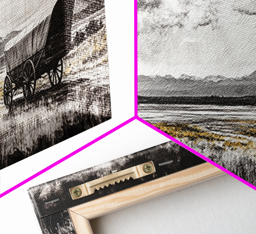 Covered Wagon, barn landscape oil painting, rustic wall art, farmhouse decor, panoramic art, smoky mountain art, Framed Canvas Print, landscape