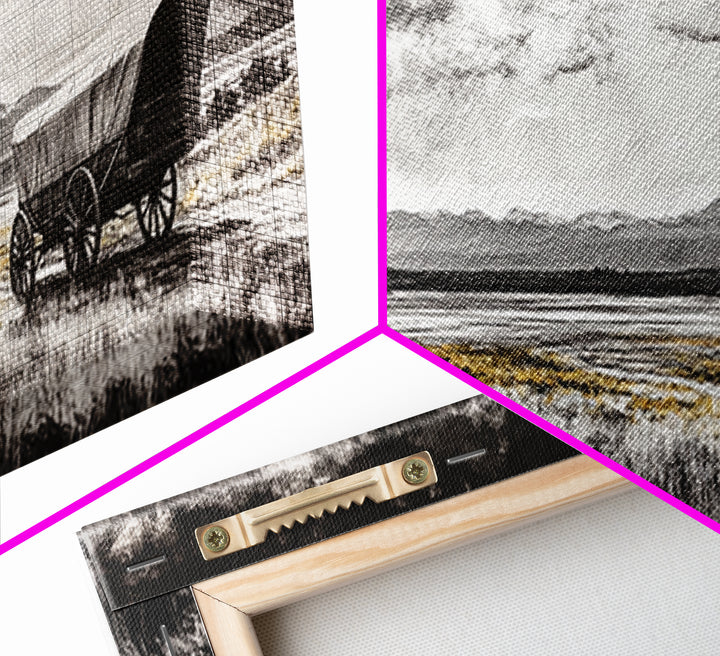 Covered Wagon, barn landscape oil painting, rustic wall art, farmhouse decor, panoramic art, smoky mountain art, Framed Canvas Print, landscape