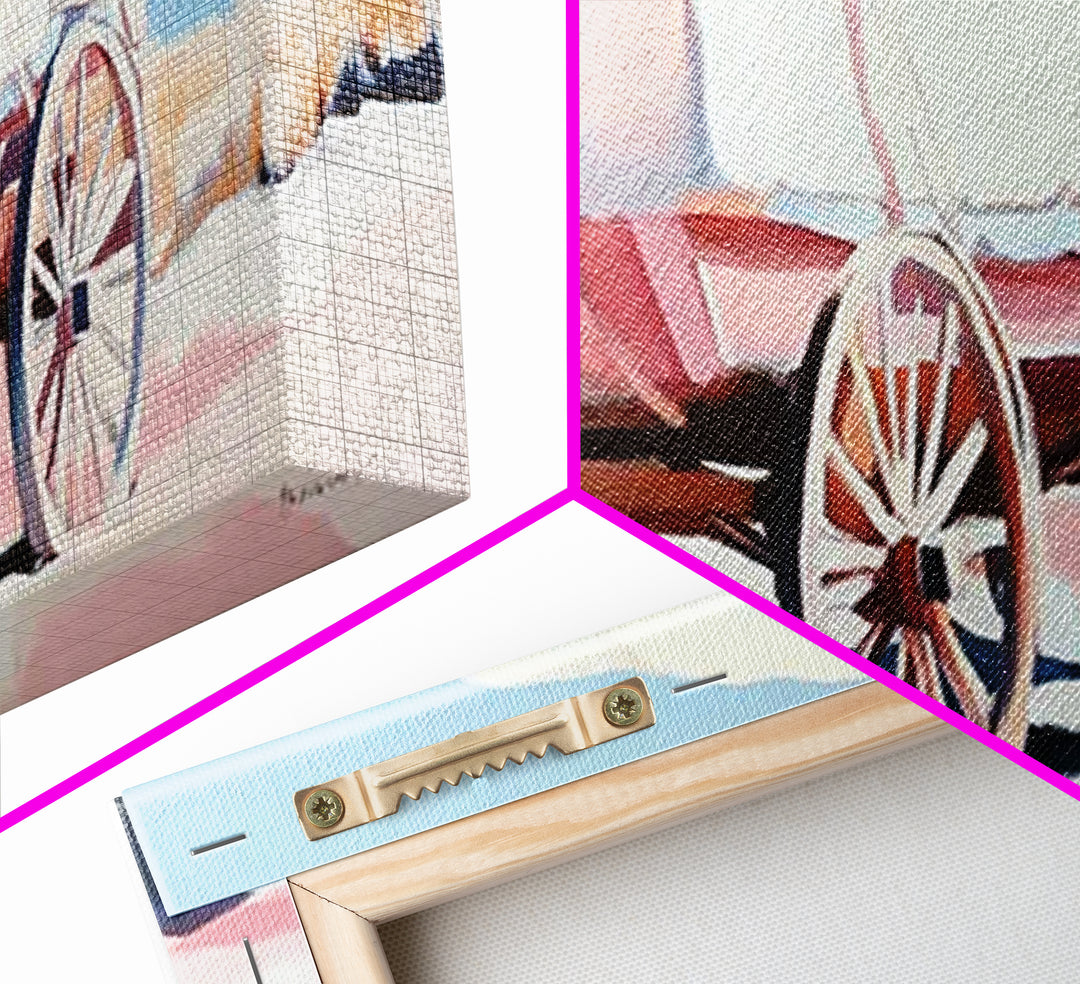 Covered Wagon, Vintage Western Art, Rustic Wall Art, Farmhouse Art, Coastal Cowgirl Wall Art, Light Pink Wall Art, Framed Canvas Print, Extra Wide Art