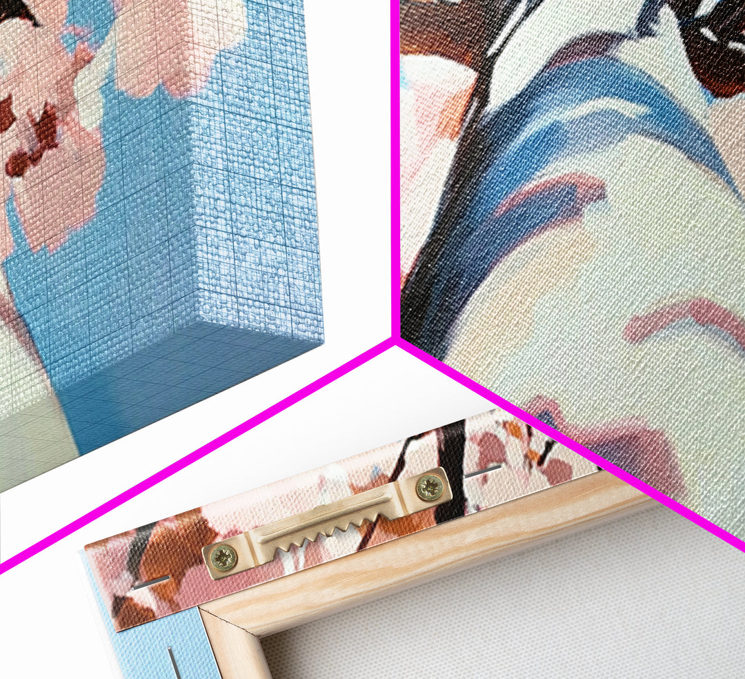 Cherry Blossom Painting, Birch Tree Art, Pink Wall Art, Botanical Prints, Extra Wide Art, Canvas Print, Above Sofa Art, Horizontal Wall Art