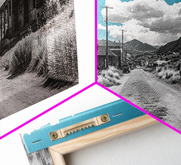 Abandoned Ghost Town Canvas Print Rustic Wall Art Western Landscape Painting Wabi Sabi Art Above Couch Art Extra Wide Horizontal Art