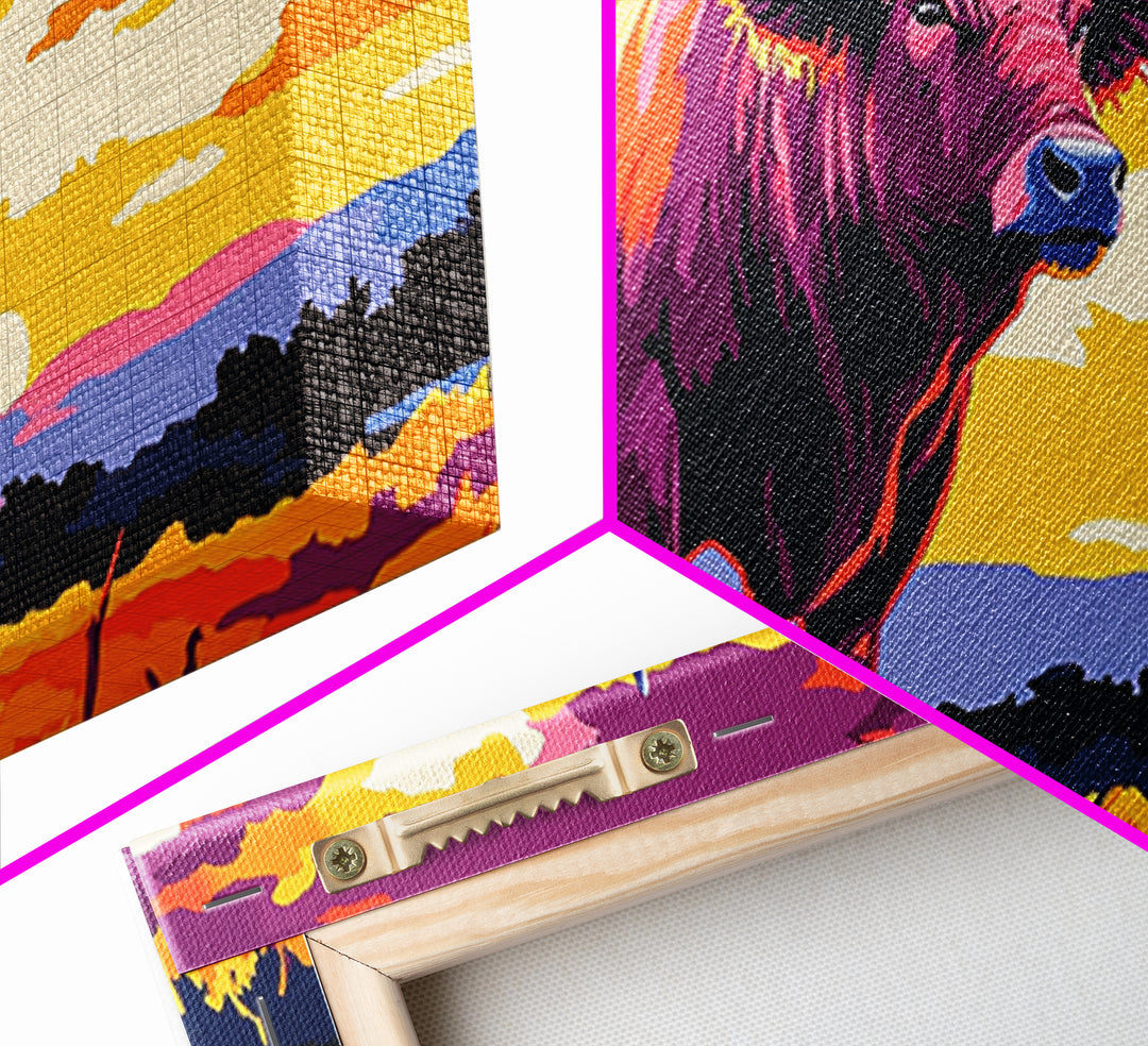 Bull Sunset, bull and bear art, rustic wall art, farmhouse decor, sunset painting, moody art, framed canvas print