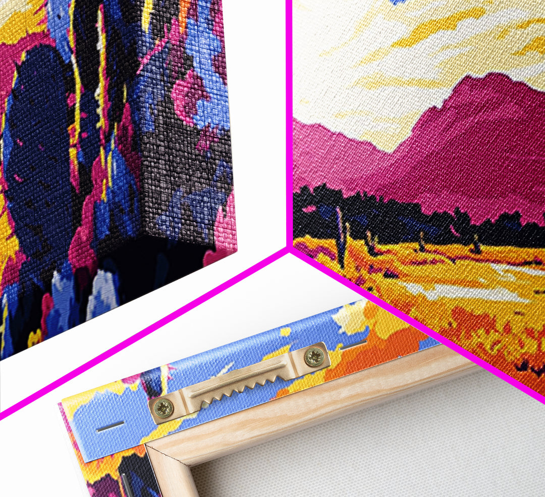 Desert Cactus, southwest wall art, mountain painting, rustic decor, landscape painting, panoramic art, Framed Canvas Print, extra wide art