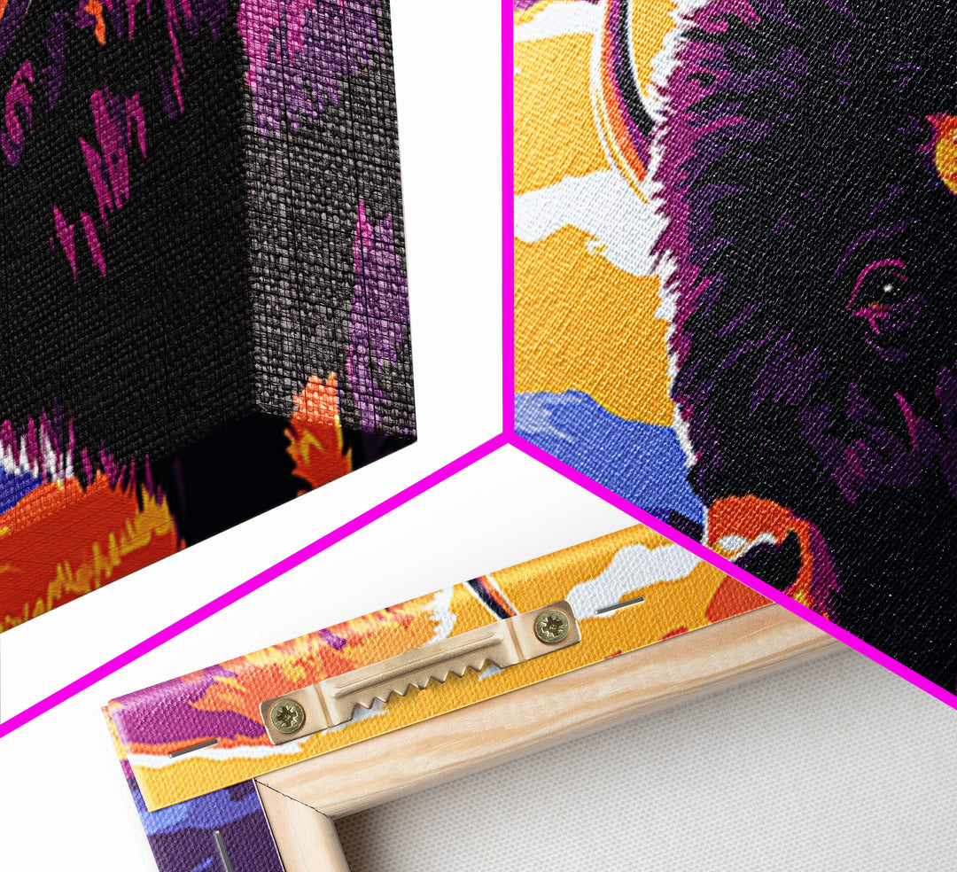 Bison Plains, rustic wall art, mountain painting, southwest wall art, landscape painting, extra wide art, Framed Canvas Print, farmhouse decor