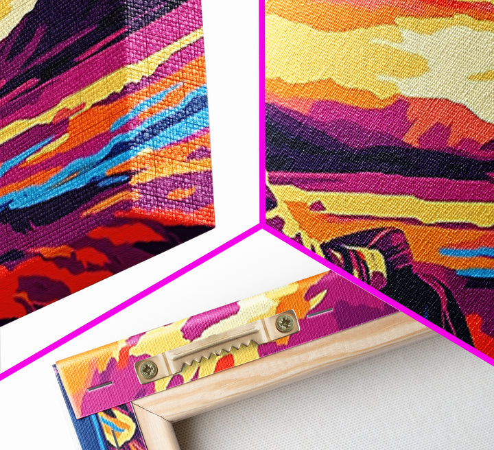 Cowboy Sunset, western art, landscape painting, rustic decor, panoramic art, farmhouse art, Framed Canvas Print, gift idea, extra wide art