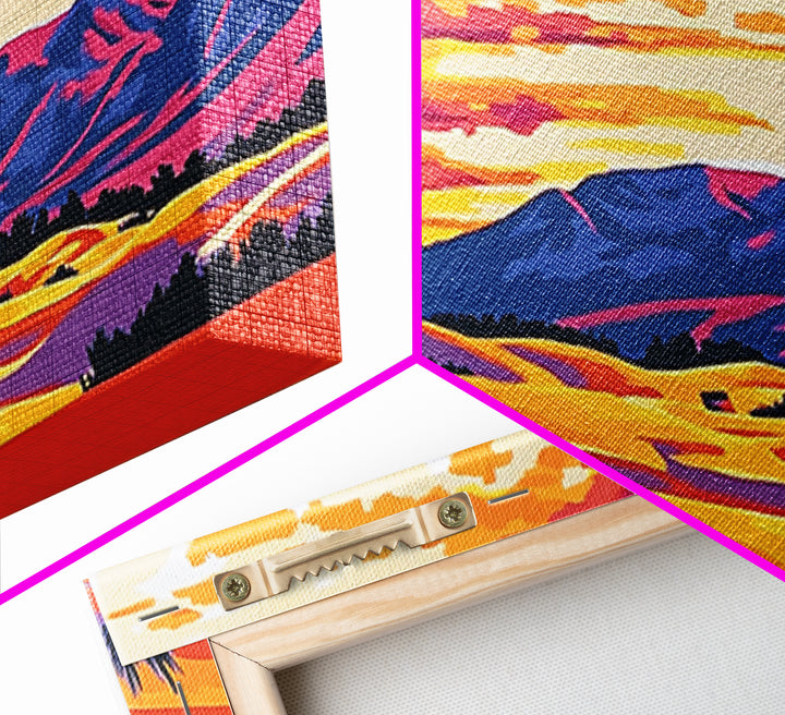 Desert dunes, mountain painting, western sunset, scenic landscape art, minimalist boho decor, panoramic art, framed canvas print