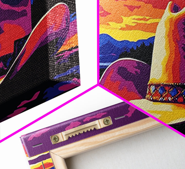 Cowboy Hat, coastal cowgirl wall art, rustic decor, landscape painting, western painting, Canvas Print, farmhouse art, southwest wall art