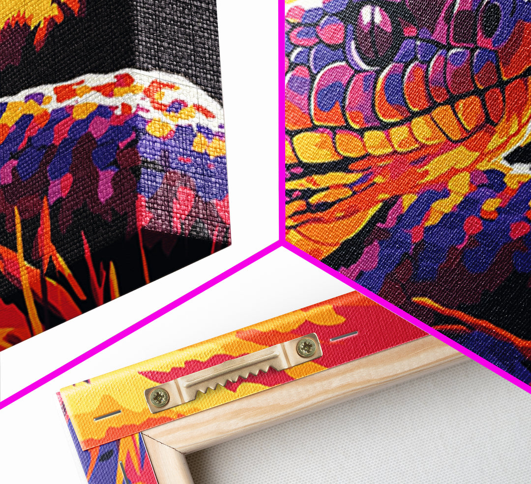 Snake Sunset, wildlife art, moody art, rustic decor, geometric wall art, southwest wall art, panoramic art, Framed Canvas Print, gift idea