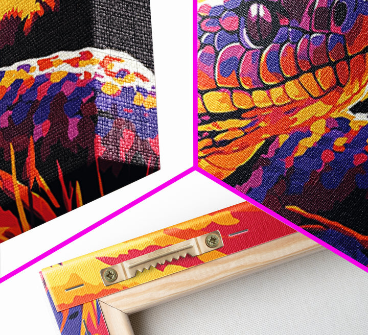 Snake Sunset, wildlife art, moody art, rustic decor, geometric wall art, southwest wall art, panoramic art, Framed Canvas Print, gift idea