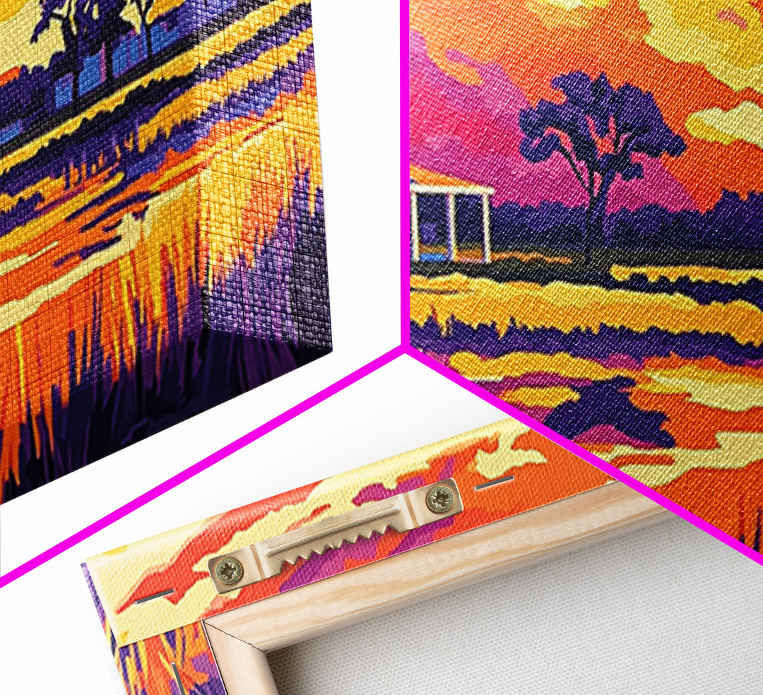 Rural Farmhouse, Rustic Wall Art, Barn Landscape Oil Painting, Farmhouse Art, Framed Canvas Print, Panoramic Art, Above Bed Wall Art